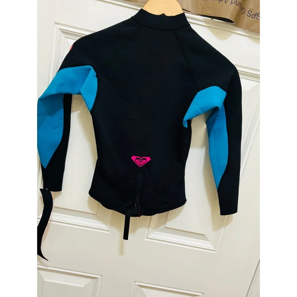 Roxy Syncro 1.5mm Kids Wetsuit Jacket Black Blue Pink Hyperstretch Size 4/32